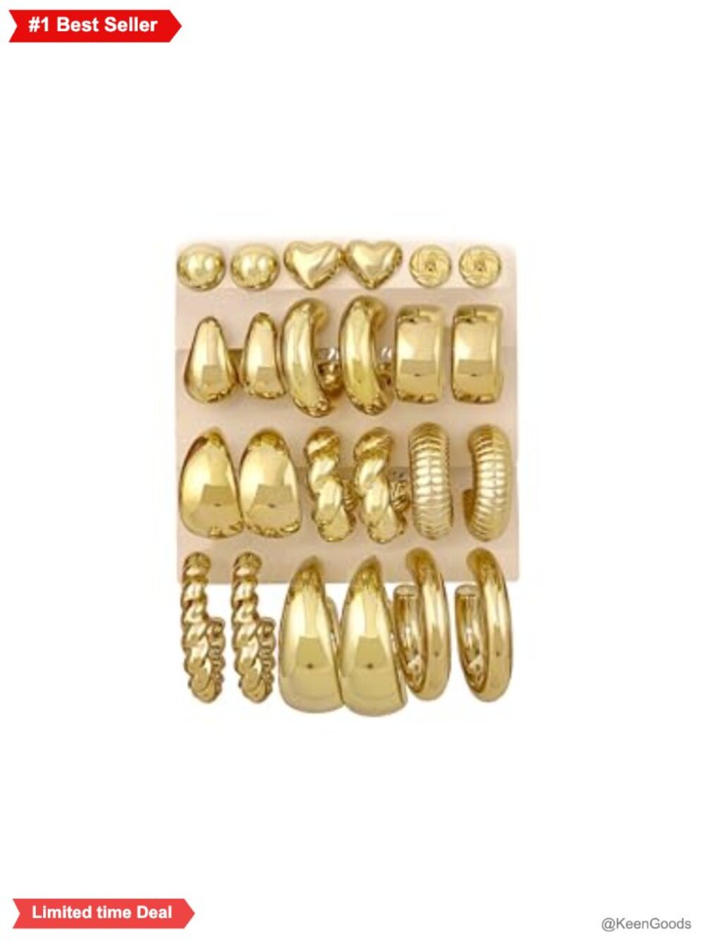 12 Pairs Chunky Gold Plated Hoop Earrings Set Lightweight Hypoallergenic Women
